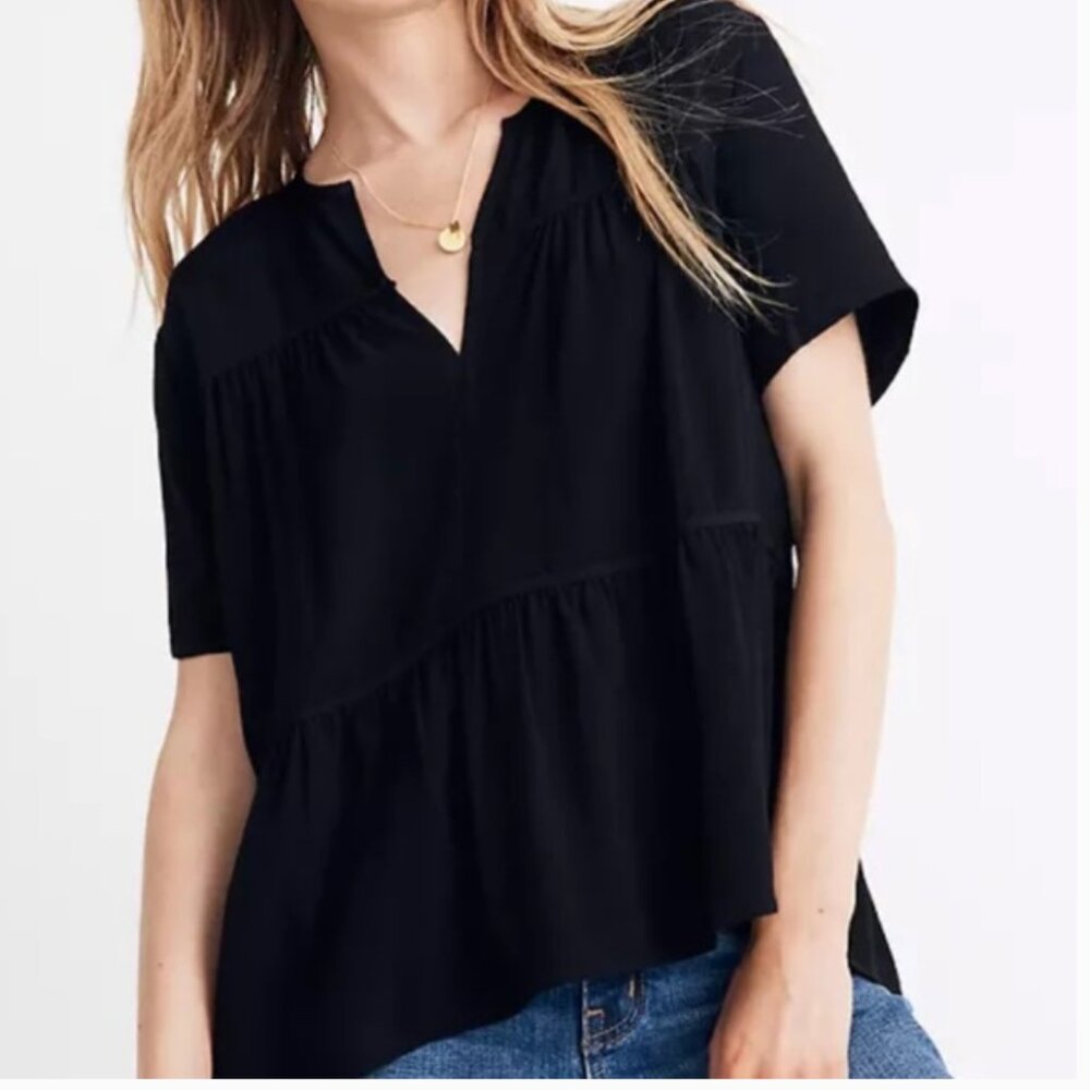 Madewell Seamed Popover Top in Black Size Small NWT